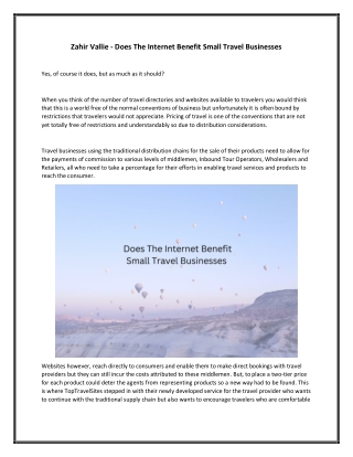 Zahir Vallie - Does The Internet Benefit Small Travel Businesses