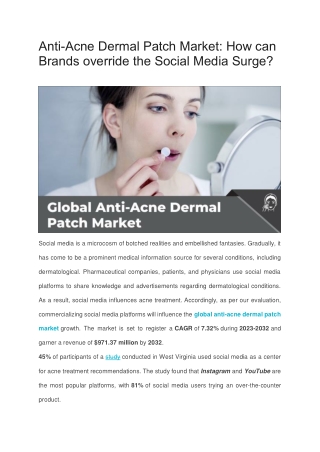 Anti-Acne Dermal Patch Market: How can Brands override the Social Media Surge?