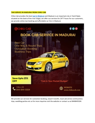 TAXI SERVICE IN MADURAI FROM CHIKU CAB