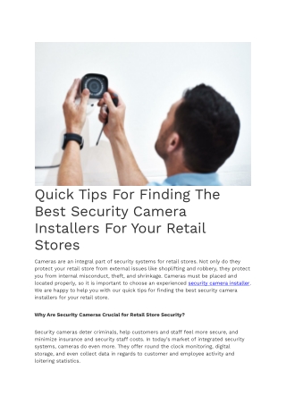 Quick Tips For Finding The Best Security Camera Installers For Your Retail Stores