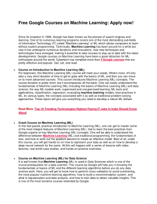 Free Google Courses on Machine Learning