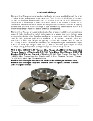 Titanium Gr.5(3.7164) Blind Flanges Stockists