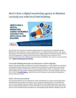 Here how a digital marketing agency in Mumbai can help you with local link building