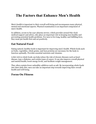 The Factors that Enhance Men’s Health