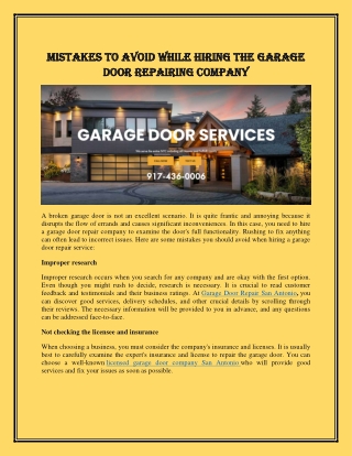 Mistakes to avoid while hiring the garage door repairing company