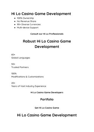 Hi Lo Casino Game Development
