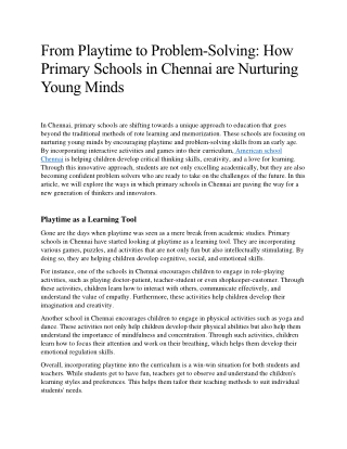 American International School Chennai | Primary School in Chennai