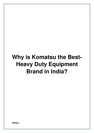 Why is Komatsu the Best-Heavy Duty Equipment Brand in India