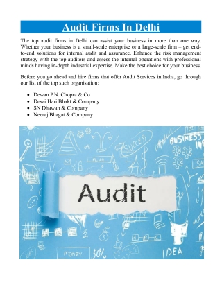 Audit Firms In Delhi