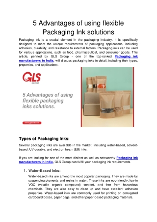 5 Advantages of using flexible packaging inks solutions
