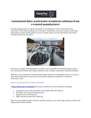 Customised dairy wastewater treatment solutions from a trusted manufacturer