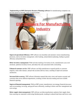 ERP Software For Manufacturing Industry
