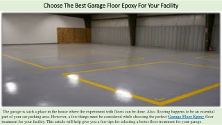 Choose The Best Garage Floor Epoxy For Your Facility