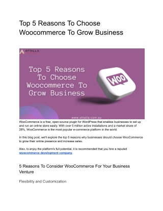 Top 5 Reasons To Choose Woocommerce To Grow Business