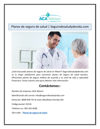 Planes de seguro de salud | Segurodesaludydevida.com