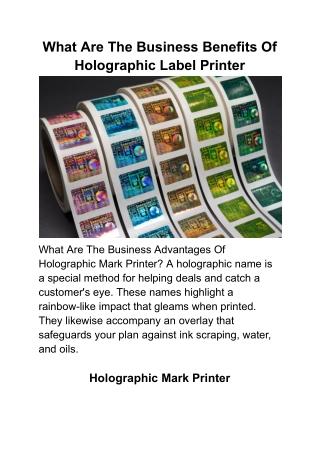 What Are The Business Benefits Of Holographic Label Printer