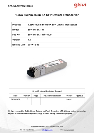 1.25G 850nm 550m SX SFP Optical Transceiver