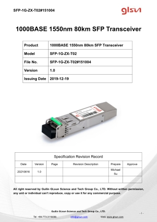 1000BASE 1550nm 80km SFP Transceiver