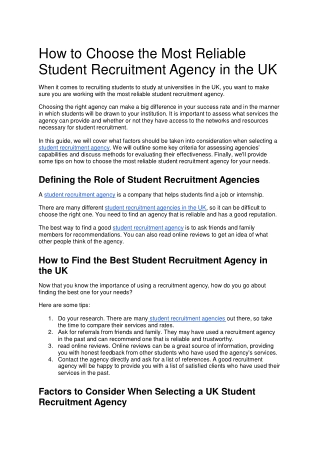 Most Reliable Student Recruitment Agency in the UK