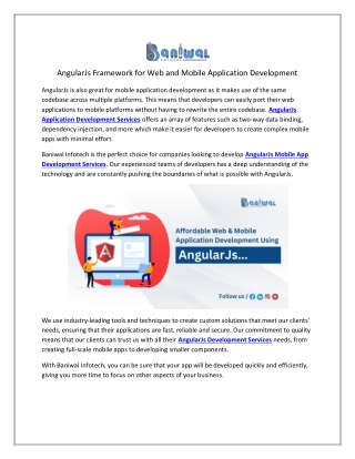 AngularJs Framework for Web and Mobile Application Development - Baniwalinfotech