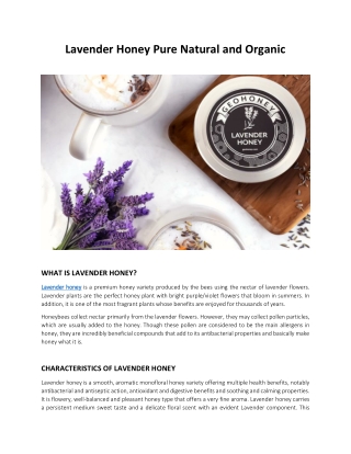 Lavender Honey Pure Natural and Organic