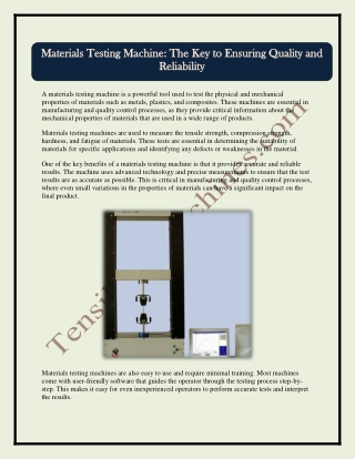 Materials Testing Machine: The Key to Ensuring Quality and Reliability