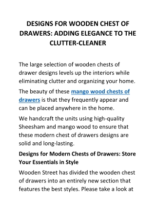 DESIGNS FOR WOODEN CHEST OF DRAWERS: ADDING ELEGANCE TO THE CLUTTER-CLEANER