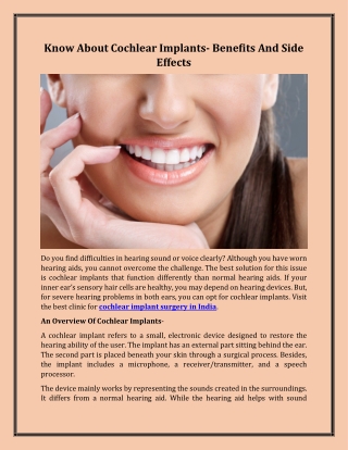 Know About Cochlear Implants- Benefits And Side Effects