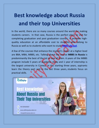 Best knowledge about Russia and their top Universities