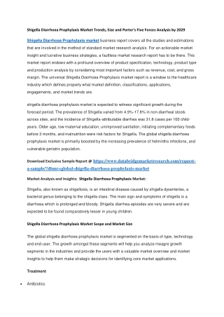 Shigella Diarrhoea Prophylaxis Market Trends, Size and Porter's Five Forces Analysis by 2029