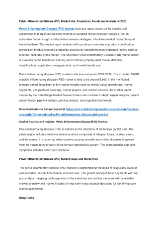 Pelvic Inflammatory Disease (PID) Market Size, Projections, Trends and Analysis by 2029