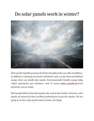 Do Solar Panels Work in Winter?