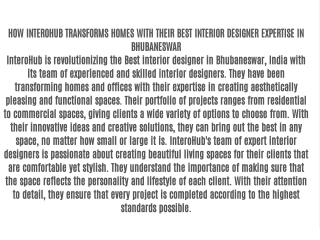HOW INTEROHUB TRANSFORMS HOMES WITH THEIR BEST INTERIOR DESIGNER EXPERTISE IN BHUBANESWAR