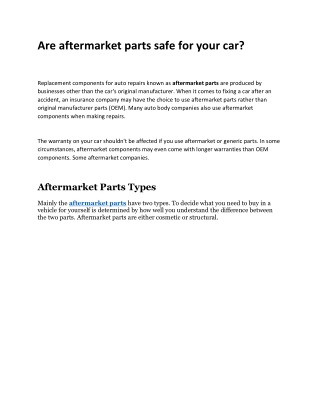 Are aftermarket parts safe for your car