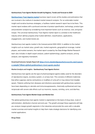 Genitourinary Tract Agents Market Growth by Regions, Trends and Forecast to 2029