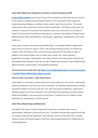 Lichen Planus Market Size, Projections, Key Drivers, Trends and Analysis by 2029
