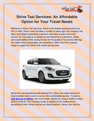 Cab Service In Rohini