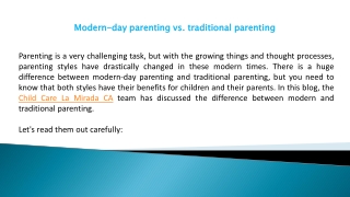Modern-day parenting vs. traditional parenting