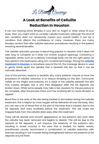 A Look at Benefits of Cellulite Reduction in Houston