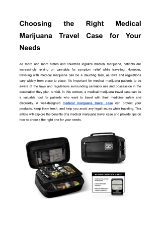 Choosing the Right Medical Marijuana Travel Case for Your Needs