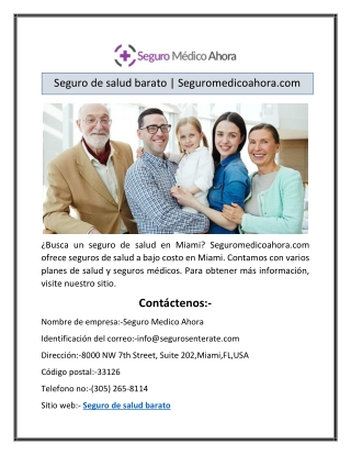 Seguro de salud barato | Seguromedicoahora.com