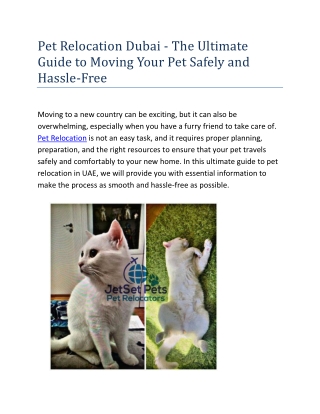 Pet Relocation Dubai - The Ultimate Guide to Moving Your Pet Safely and Hassle-Free