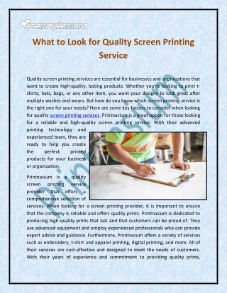 What to Look for Quality Screen Printing Service