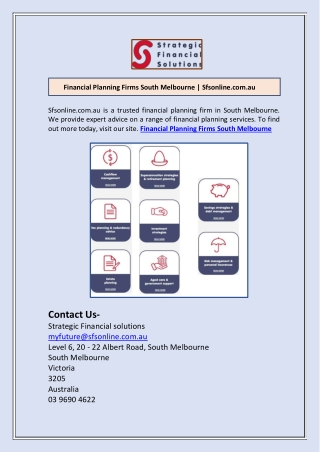 Financial Planning Firms South Melbourne | Sfsonline.com.au