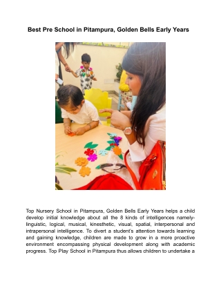 Best Pre School in Pitampura, Golden Bells Early Years