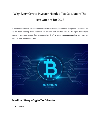 Why Every Crypto Investor Needs a Tax Calculator_ The Best Options for 2023