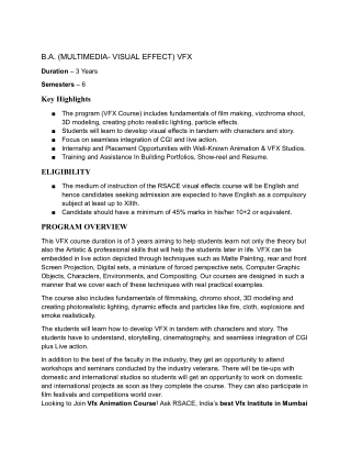 B.A. (MULTIMEDIA- VISUAL EFFECT) VFX