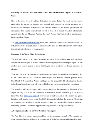 Unveiling the World-Class Features of Goa's New International Airport A Traveller's Guide