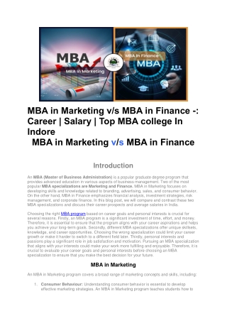 MBA in Marketing v/s MBA in Finance -: Career | Salary | Top MBA college