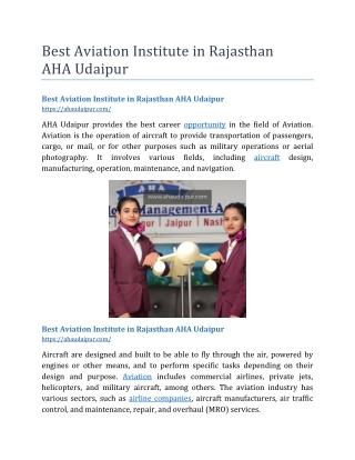 Best Aviation Institute in Rajasthan